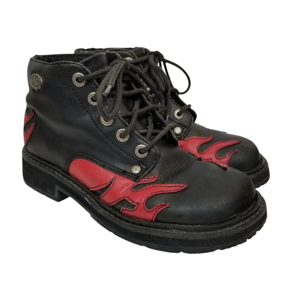Harley-Davidson Black and Red Combat Boots